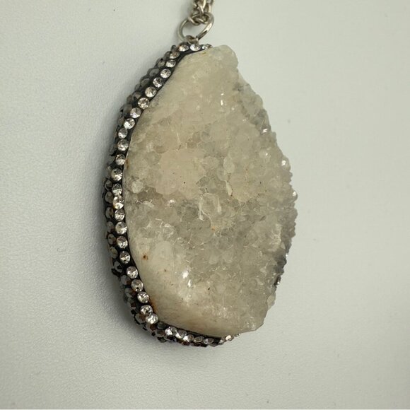 Natural White Druzy Quartz Pendant Necklace - Picture 6 of 16
